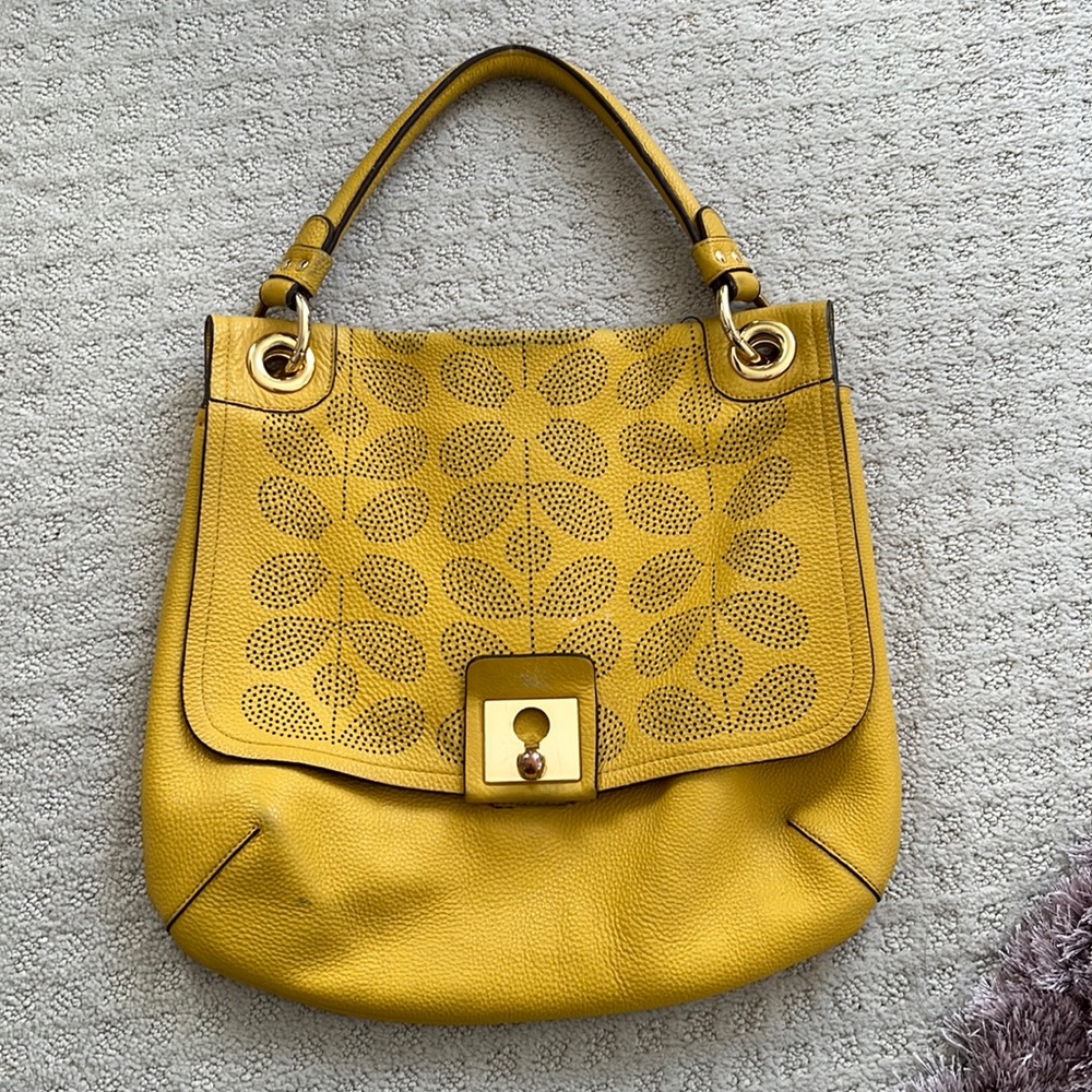 Gold/Yellow leather purse with laser cut flowers